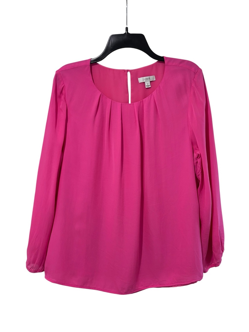J.Crew 100% Silk Pleated Blouse Bright Pink Long Sleeve Top Women’s Size 16